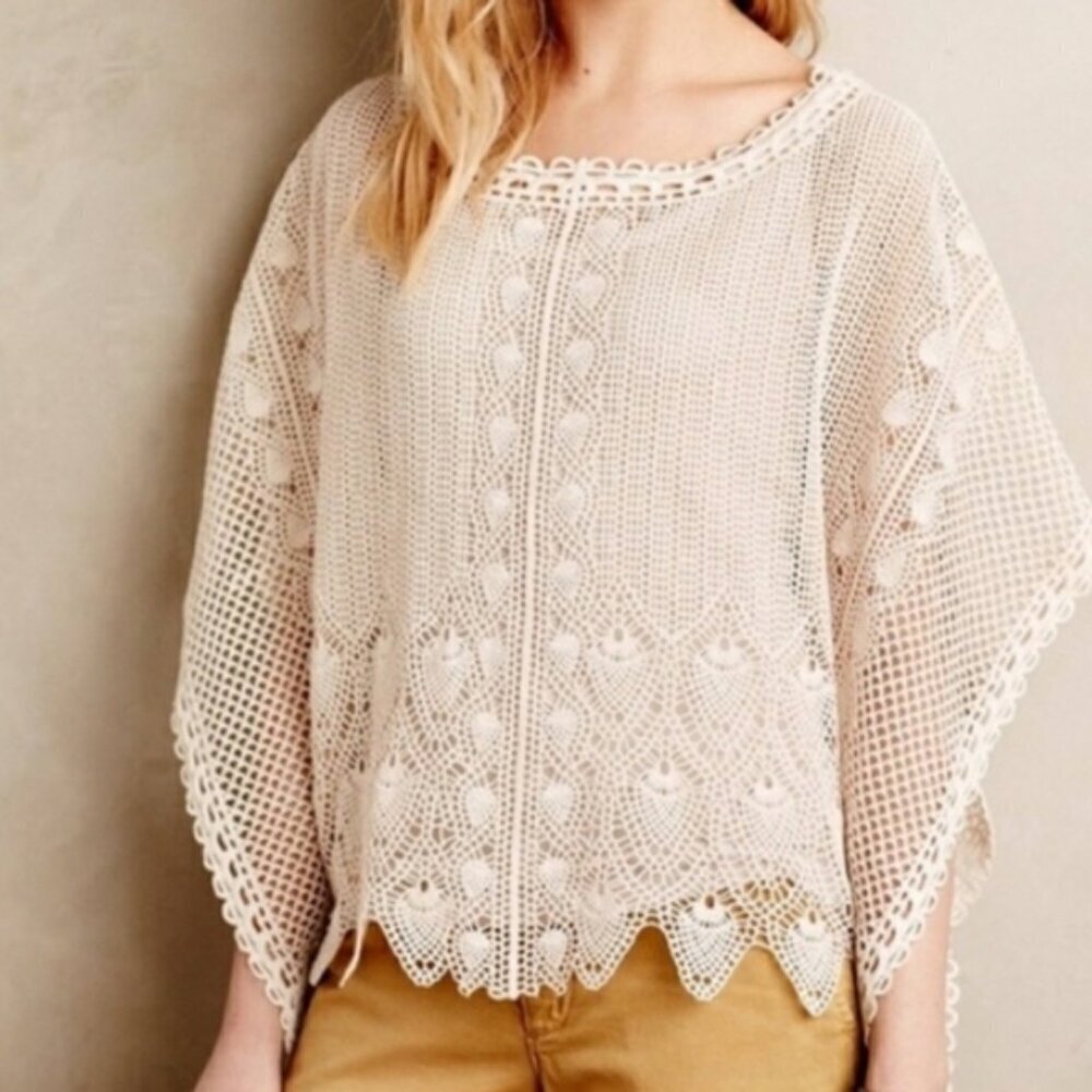 Sparrow Anthropologie Women's Crochet Poncho Top Cream Sz: XS/S BOHO COTTAGECORE